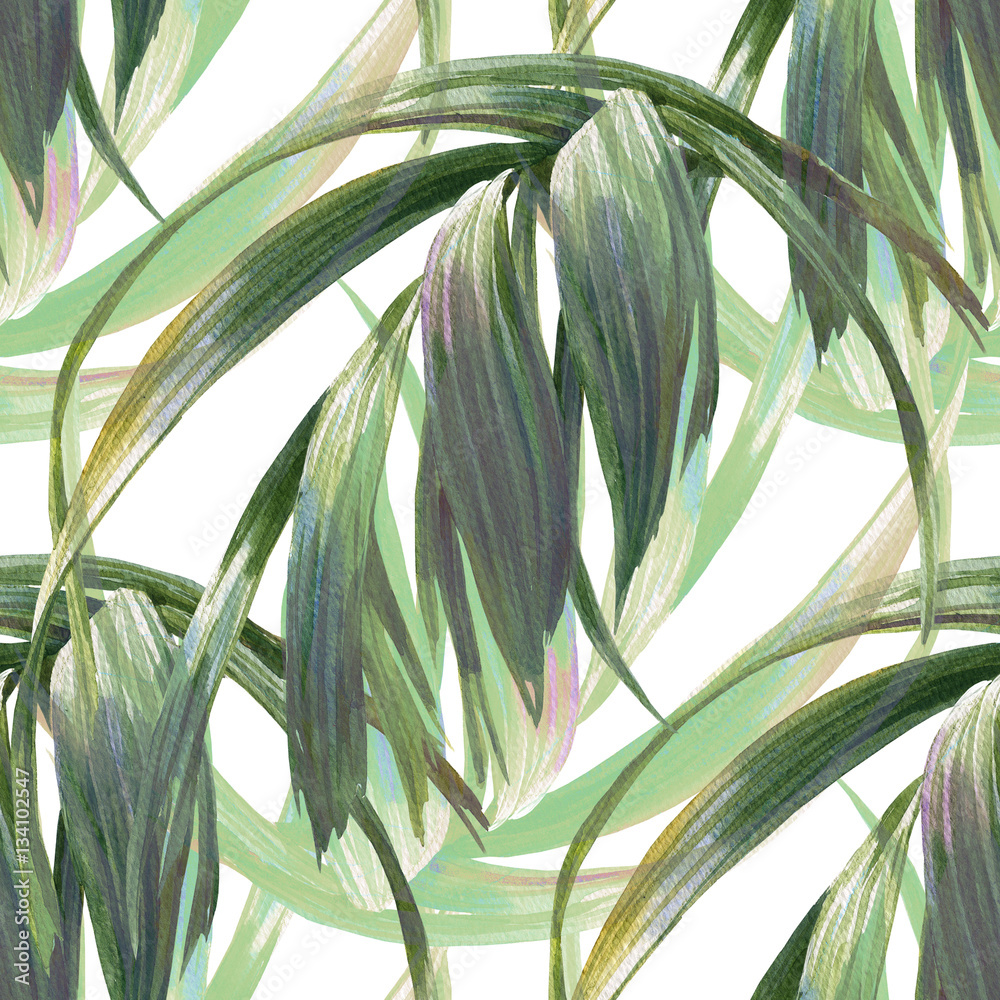 Foto-Plissee zum Schrauben - Watercolor illustration of leaf, seamless pattern on white background