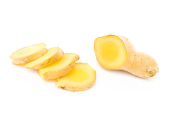 Fresh ginger slice on white background,raw material for cooking