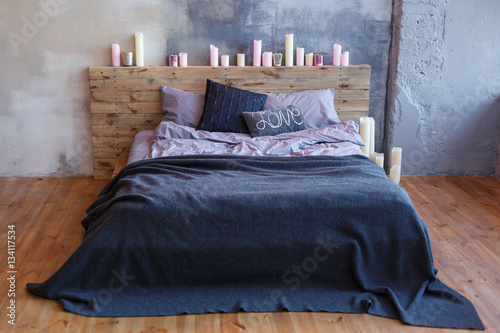 Stylish Bedroom In Loft Style With Grey Colors And Many