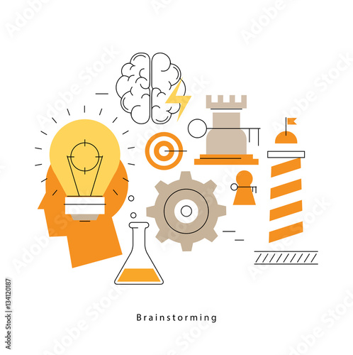 Brainstorming flat line business vector illustration ...