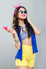 Poster - Girl in blue and yellow dressing holding ice-cream