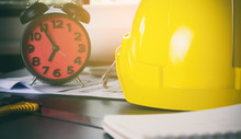 Construction Worker Alarm Clock Deadline Concept