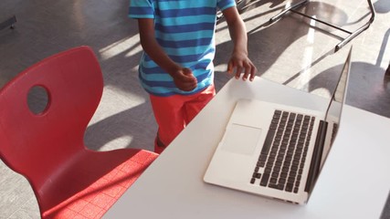 Poster - Schoolboy using laptop in classroom