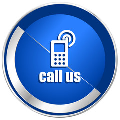 Poster - Call us silver metallic web and mobile phone vector icon.