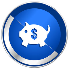 Poster - Piggy bank silver metallic web and mobile phone vector icon.