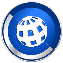 Poster - Earth silver metallic web and mobile phone vector icon.