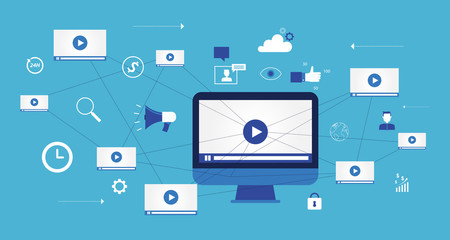Poster -  video marketing content online concept and digital marketing content and social network connection concept