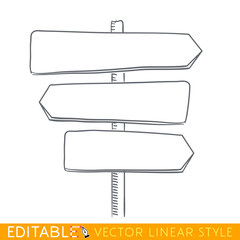 Roads pointer. Editable line drawing. Stock vector illustration.