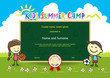 © beinluck - Colorful kids summer camp diploma certificate template in cartoon style with boy and girl