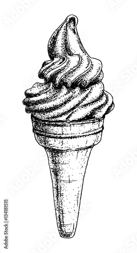 Sketch Graphic Icecream Illustration Vector Draft Silhouette Drawing Black On White Background Creamy Ice Cream In Waffle Cone Buy This Stock Vector And Explore Similar Vectors At Adobe Stock Adobe Stock