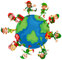 Wall Mural - Christmas elves around the world