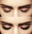 © marinafrost - Perfect shape of eyebrows and extremly long eyelashes. Macro shot of fashion eyes visage. Before and after
