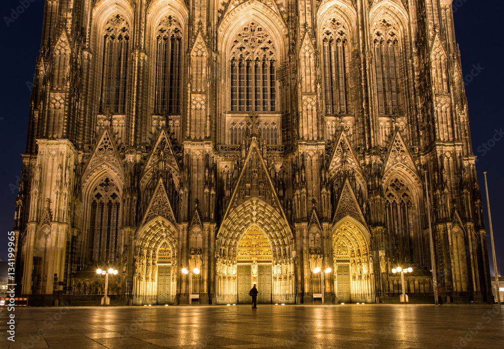 Night view of Cologne Cathedral - Germany, North Rhine-Westphalia - obrazy, fototapety, plakaty 