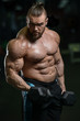 © antondotsenko - Brutal strong bodybuilder athletic men pumping up muscles with d