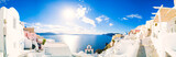 Panorama of Oia village with colorful houses  , view of Oia town, Santorini island, Greece