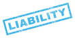 Liability text rubber seal stamp watermark. Caption inside rectangular banner with grunge design and dirty texture. Inclined vector blue ink sticker on a white background.