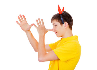 Canvas Print - Young Man with Devil Horns