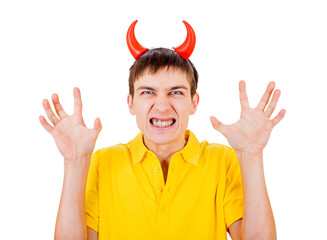 Canvas Print - Young Man with Devil Horns