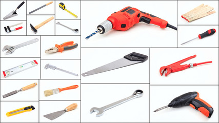 Sticker - Set of hand tools collage