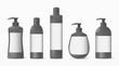 © Tatiana Ol'shevskaya - Collection of realistic cosmetic plastic bottles with a label on a white background.Cosmetic brand pattern. Design Beauty Products. Vector illustration.