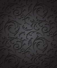 Wall Mural - Vector baroque damask black elegant background. Luxury floral dark pattern element for wrapping paper, fabric, page fill, wallpaper. Paper cut black floral pattern with shadow and highlights