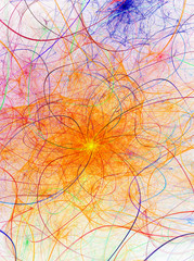 Poster - Chaotic movement of particles. Orange and blue fractal graphics