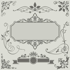 Wall Mural - Vintage vector design elements with retro frame. Set 35.