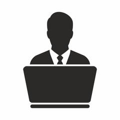 Businessman working on his laptop icon