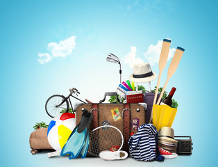 Wall Mural - travel and tourism a large pile of luggage