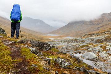 Wall Mural - long distance hiking in the wilderness of lapland