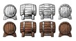 Wooden barrel front and side view engraving vector illustration