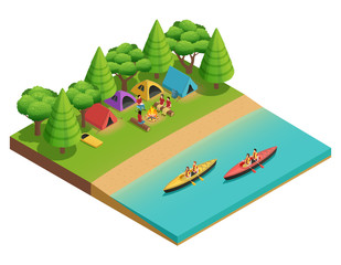 Poster - Camping Hiking Isometric Composition