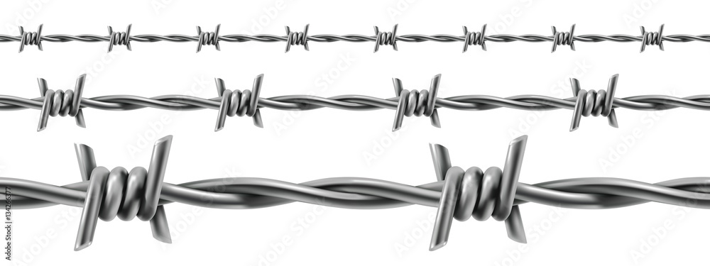 Barbed wire seamless, 3d vector - obrazy, fototapety, plakaty 