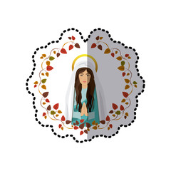 Wall Mural - sticker ornament of leaves with half body saint virgin mary praying vector illustration