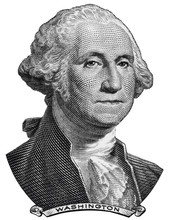 US President George Washington Face On One USA Dollar Bill Macro Isolated, 1 Usd, United States Of America Money Closeup