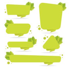 Poster - set of green paper origami banners with leaves. template for bio products, sales, web sites and labe