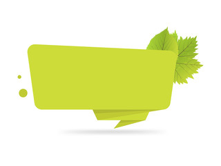 Poster - green paper origami banners with leaves. template for bio products, sales, web sites and labels. pla