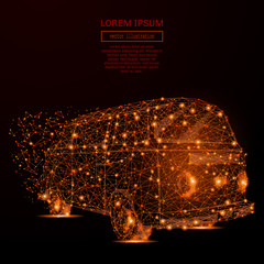 Aufkleber - Abstract mash line and point surfer van in flames style on dark background with an inscription. Starry sky or space, consisting of stars and the universe.