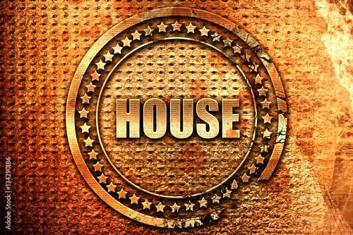 house-music-3d-rendering-grunge-metal-stamp
