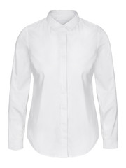 womans white business shirt on invisible mannequin isolated on white