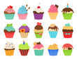 Cupcakes flat icons. Delicious birthday cupcake and wedding muffin vector collection isolated on white background