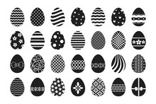 Vector Easter Egg Icons. Happy Paschal Ostern Eggs With Floral And Lines Patterns Isolated On White Background