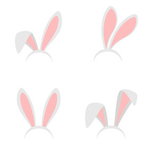 Easter Bunny Ears Mask Vector Illustration. Ostern Rabbit Ear Spring Hat Set Isolated On White Background
