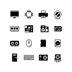 Poster - computer hardware, hdd memory, ram, microchip, cpu vector icons