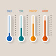 Temperature measurement from cold to hot, thermometer gauges set vector illustration