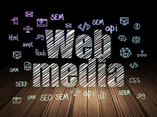 Web development concept: Web Media in grunge dark room