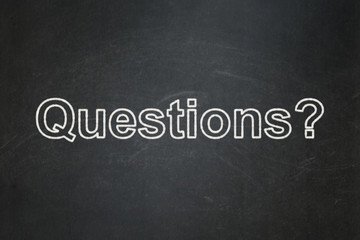 Sticker - Learning concept: Questions? on chalkboard background