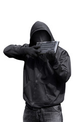 Wall Mural - Man wearing vendetta mask holding keyboard want to shoot