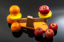 The Idiom, Comparing Apples And Oranges, Refers To The Differences Between Incomparable Or Incommensurable Items. The Concept Is Illustrated By 2 Groups Of Apples And Oranges On A Balance Scale
