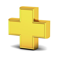 Poster - 3d gold plus sign isolated on white background with shadow 3D rendering